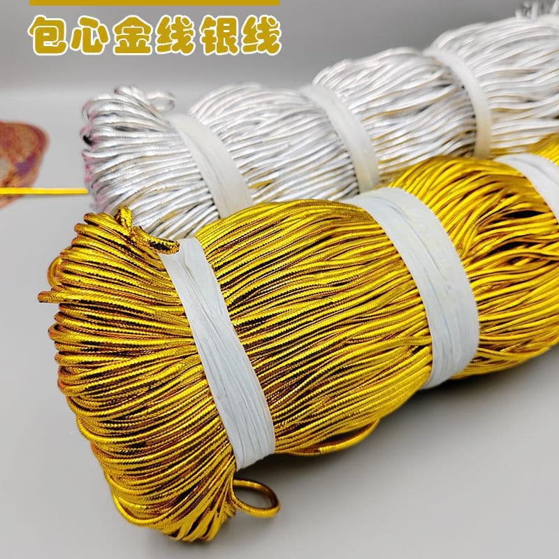 Non-elastic gold thread, silver thread, red thread core-wrapped cord, hand-woven tag ribbon, decorative rope
