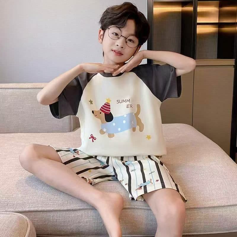 2026 New Children's Pajamas Boys Summer Cartoon Short Sleeve Shorts Older Kids Loungewear Thin Cartoon Set