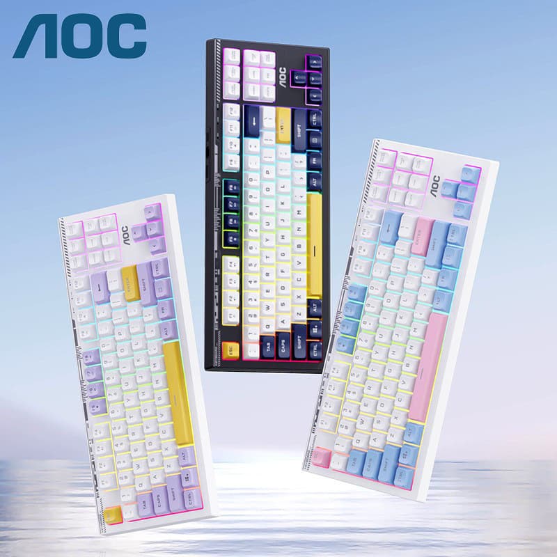 AOC Gaming Keyboard Rainbow Backlight RGB Mechanical Feel Wired Keyboard Lightweight Quiet Gaming Office