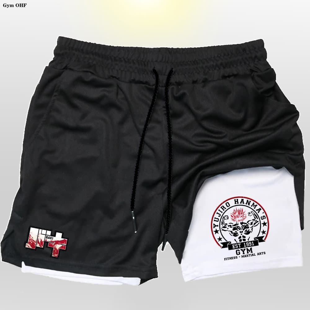 Best-selling Boxer Gym Men's 2-in-1 Double-Layer Shorts with 2D Print for Fitness, Jogging, and Training - Factory Wholesale