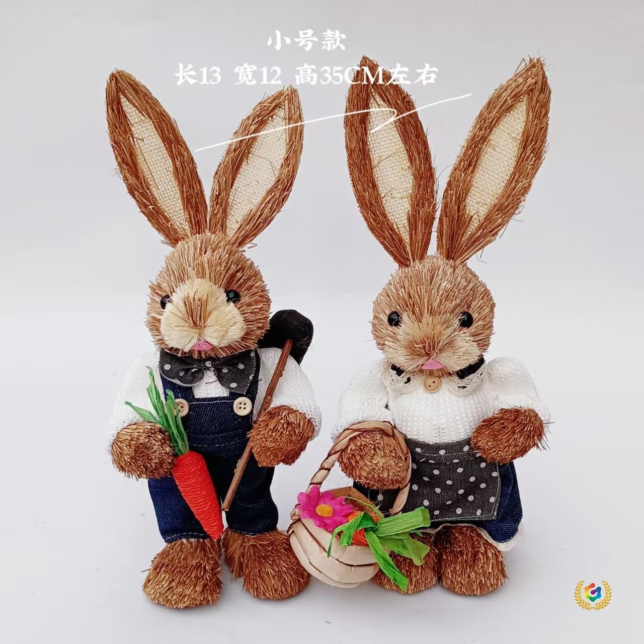 Small 35CM Rustic Grass Woven Rabbit Decoration Animal Ornament Photo Prop Easter Gift