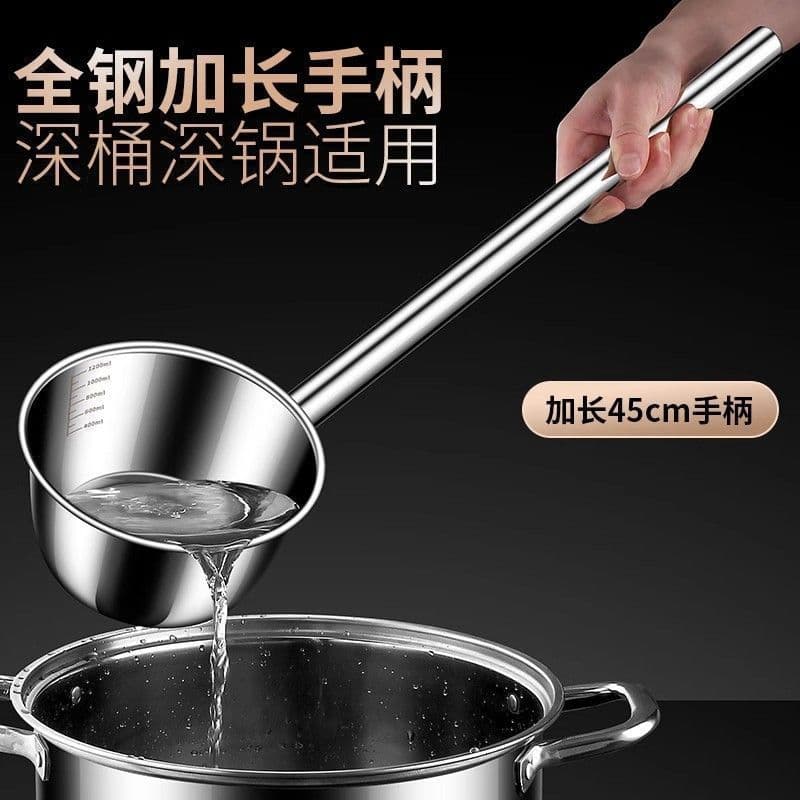 Anti-scald extra thick stainless steel water ladle, commercial long handle watering scoop, household water dipper, catering large soup spoon, porridge spoon