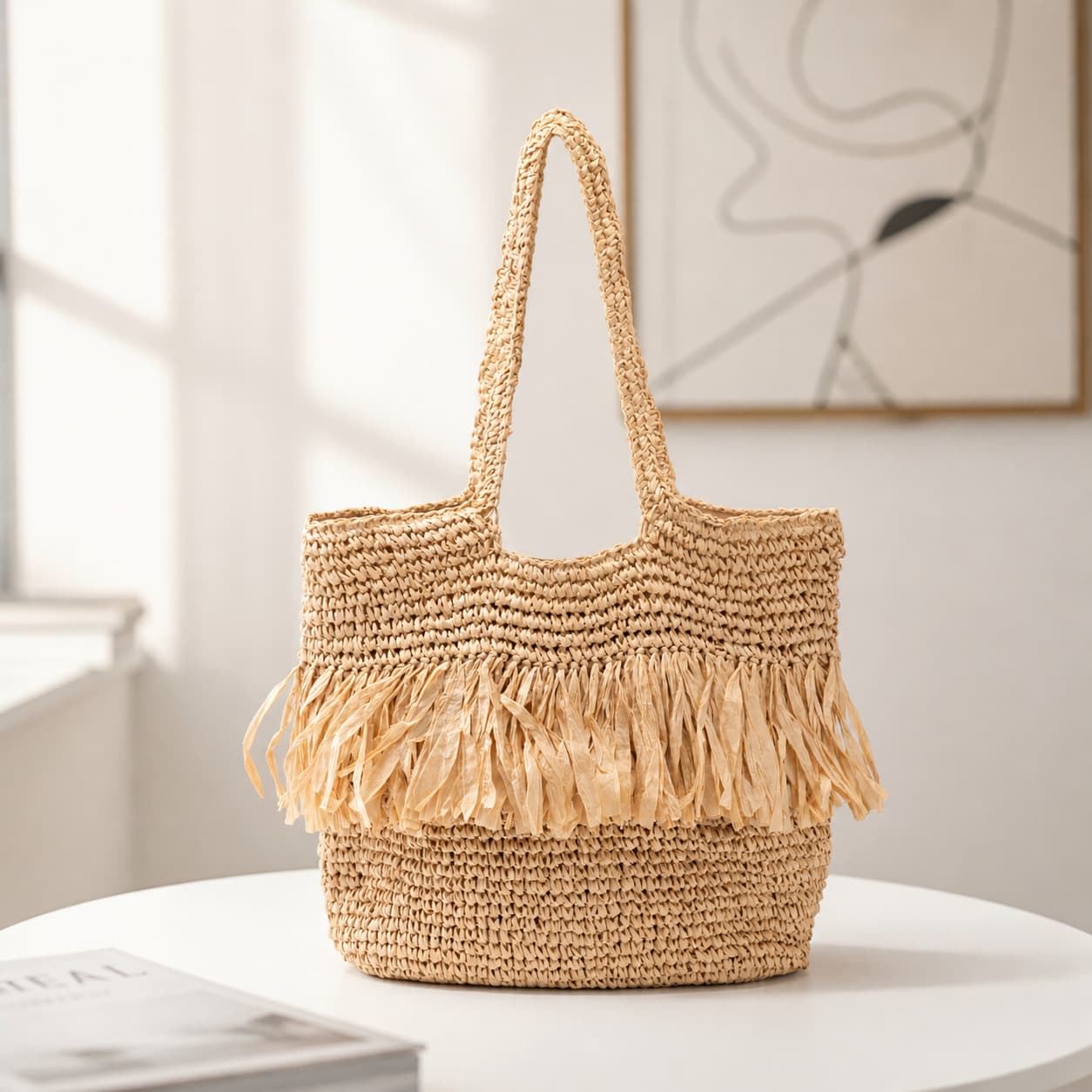 New Tassel Straw Bag, Shoulder Straw Tote, Large Capacity Beach Vacation Bag, Niche Design Women's Bag