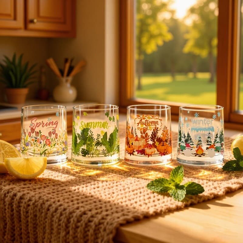 New Arrival Set Combination Printed Four Seasons Glass Cup Creative Wedding Drinkware Shot Glass Coffee Cup Water Cup Tea Cup