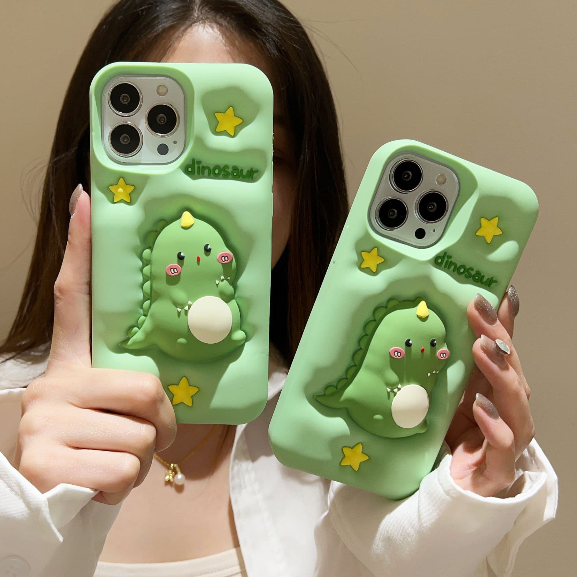 Compatible with iPhone 17 Pro Stress Relief Dinosaur iPhone 14/13/12 Pro Max Cute Green Press Star