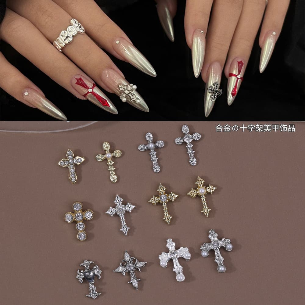 Cross Nail Art Alloy Accessories Vintage Punk Style 3D Rhinestone Cross Nail Diamond Wholesale