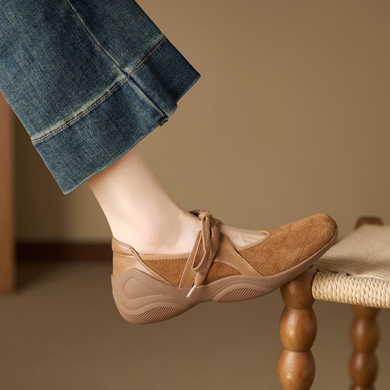Two-tone Casual Loafer Women's Suede New Sporty Style Flat Shallow Single Shoe Thick Sole Comfortable German Training Shoe