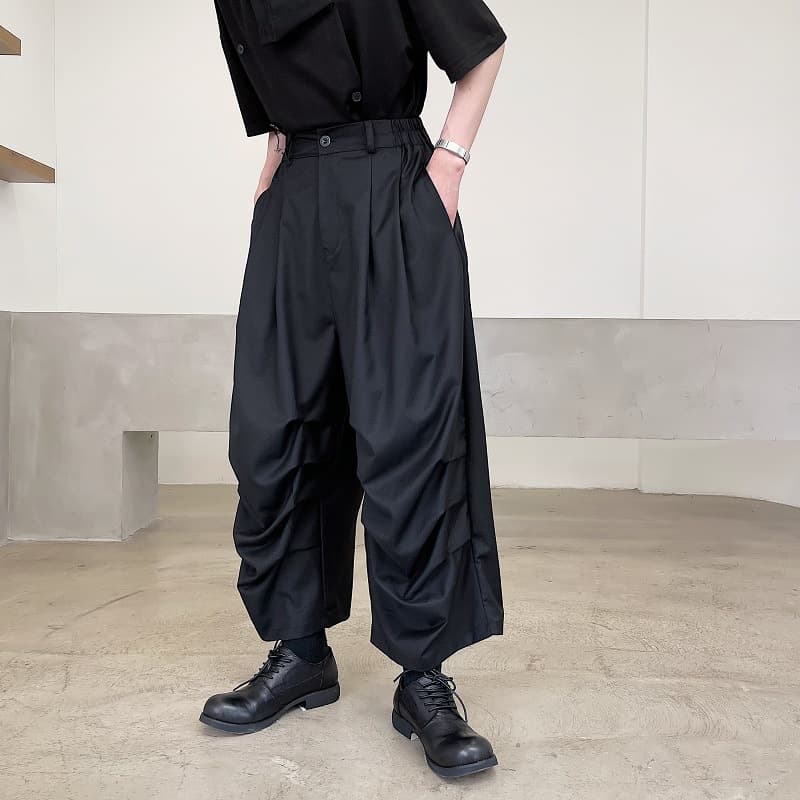 High street wide-leg pants, trendy dark Yamamoto pleated nine-point pants, fashionable Internet celebrity stage wear, casual niche pants