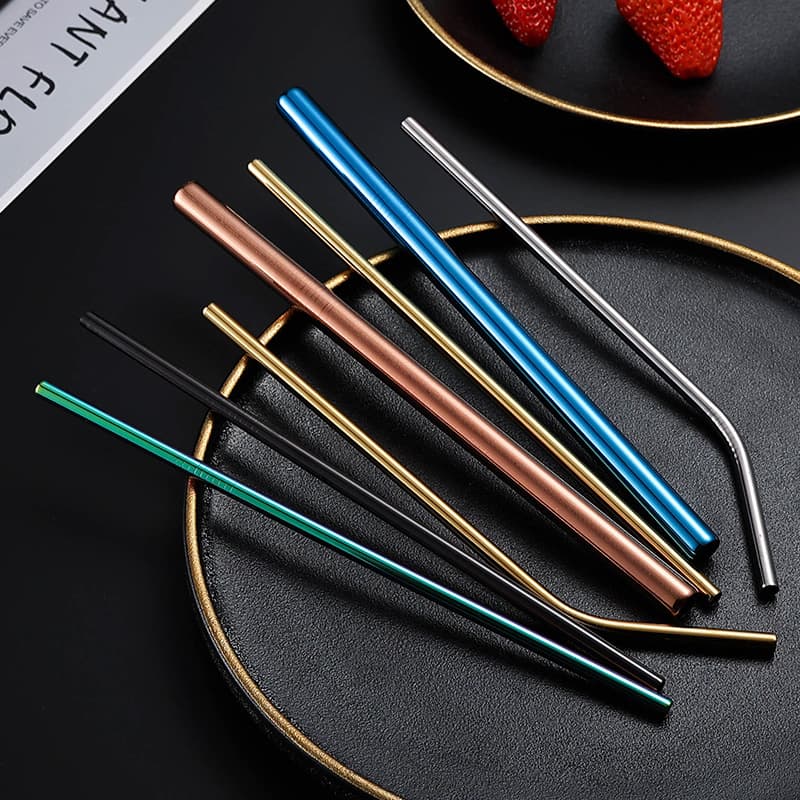304 Stainless Steel Straw Set Colorful Metal Straws for Restaurant Milk Tea Beverage Coffee Straight and Bent Straws Set