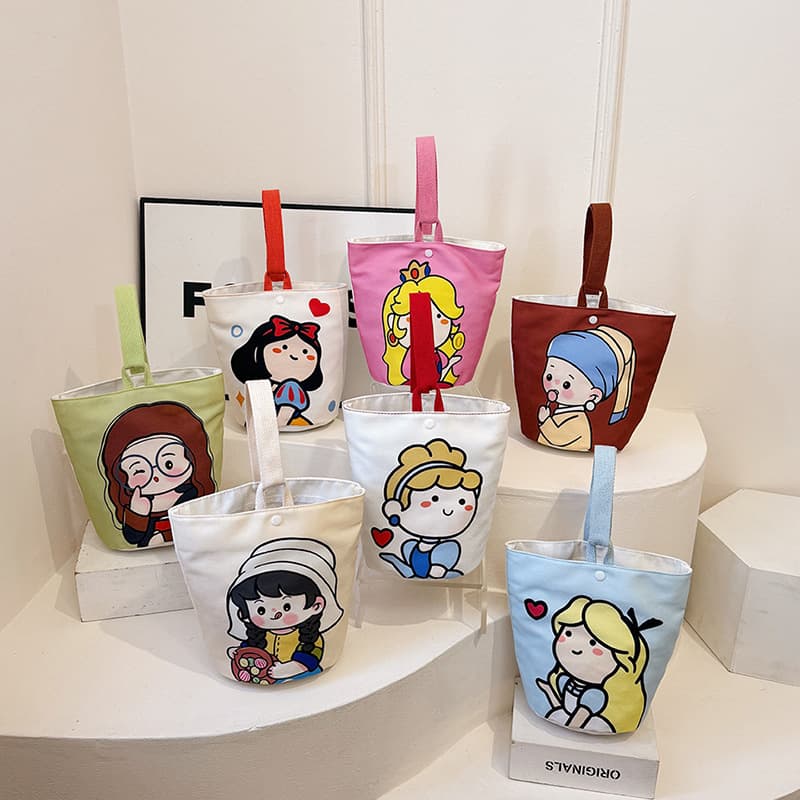 Korean Style 2025 Spring New Bucket Bag, Student Commuter Canvas Tote, Cute Fabric Bag