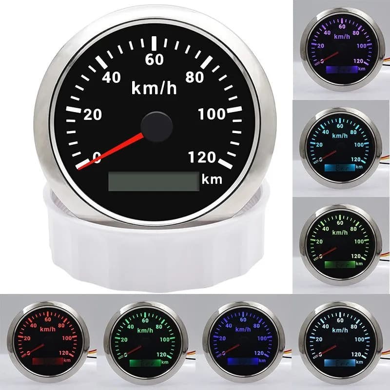 Pulse Speedometer 85mm Analog Gauge with Colorful Backlight for Car Boat Truck Construction Machinery Speedometer