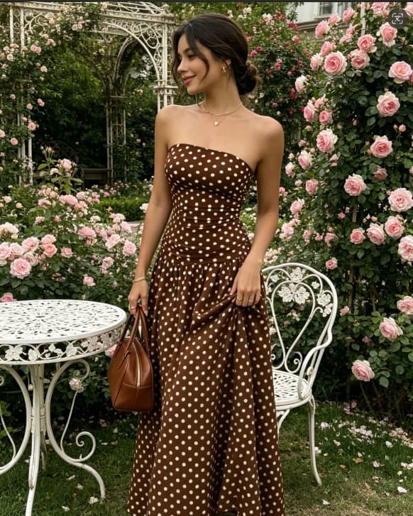 Polka Dot Strapless High Neck Sleeveless Long Dress Slim Fit Ruffle Hem Elegant Office Chic Spring European and American Cross-Border Dress