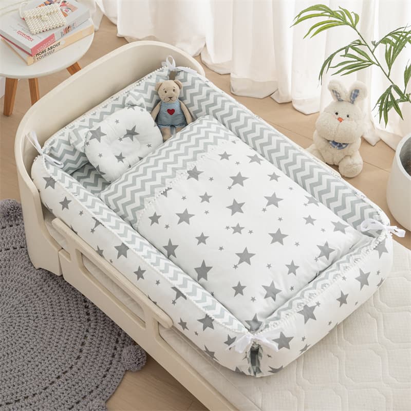 Cross-border double-sided pure cotton baby crib with blanket, portable anti-pressure high-side nursing bed, twin bed