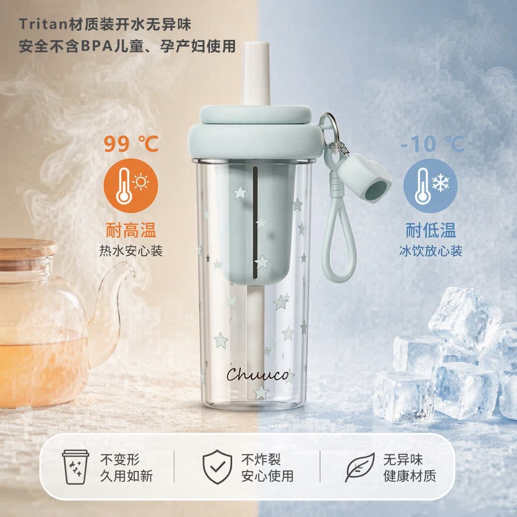 Cartoon Floral Tea Plastic Straw Cup Water Bottle for Girls High Aesthetic Ins Style Student Cute Tritan Plastic Water Cup