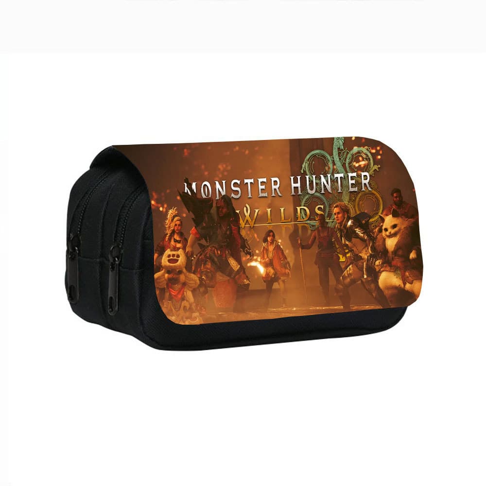 Cross-border Monster Hunter Wilds printed double-layer pencil case Monster Hunter Wilds student stationery bag