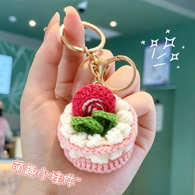 Crochet Fruit Cake Accessories DIY Handmade Knitted Grape Swiss Roll Finished Ornament Pendant Keychain