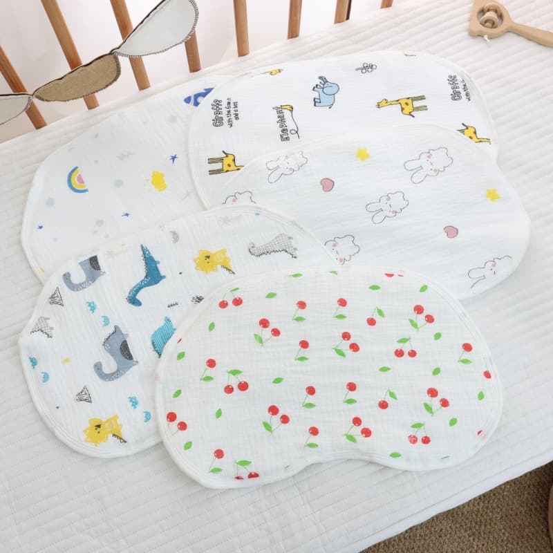 Newborn 10-Layer Pure Cotton Gauze Cloud Pillow Baby Pillow Towel Class A Infant Sweat-Absorbent Breathable Cartoon Flat Pillow for Spit-Up