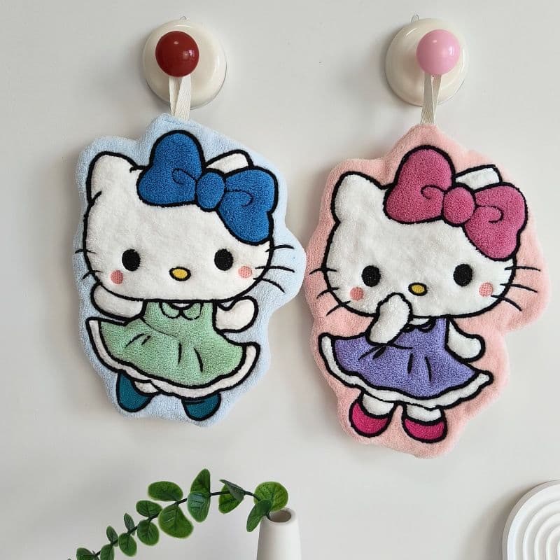 New Kitty Coral Fleece Kitchen Hand Towel, Cute Cartoon Hanging Absorbent Household Towel, Lint-Free