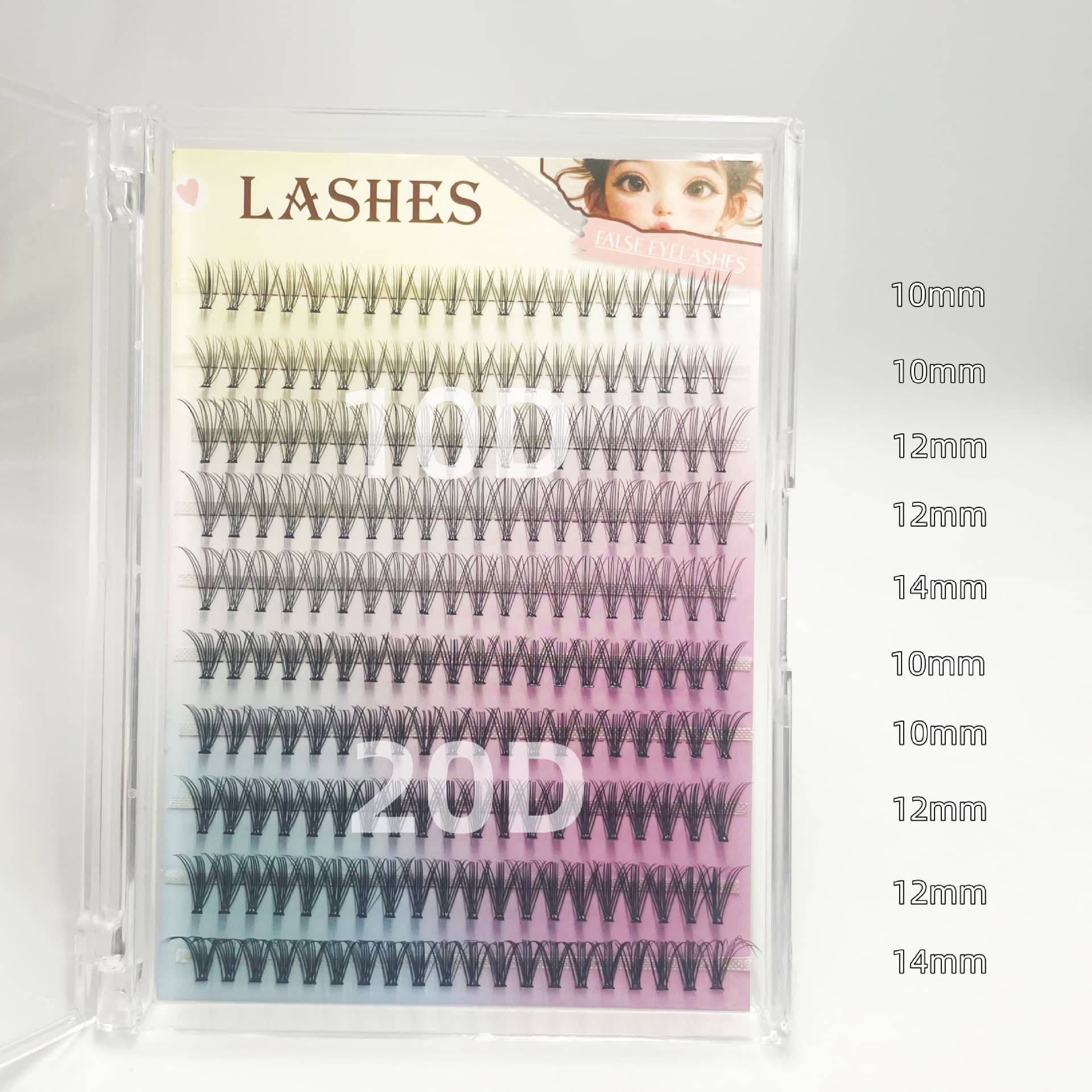 temu's popular glue-free false eyelashes 10 rows of large-capacity hot-melt hair 10P20P30P40P mixed flat eyelashes