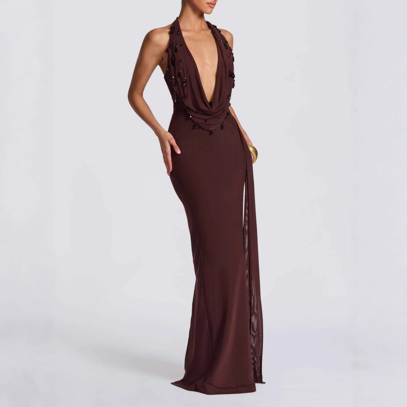 V-Neck Ruffle Split Irregular Dress 2025 Women's Elegant Sexy Y2K Long Dress