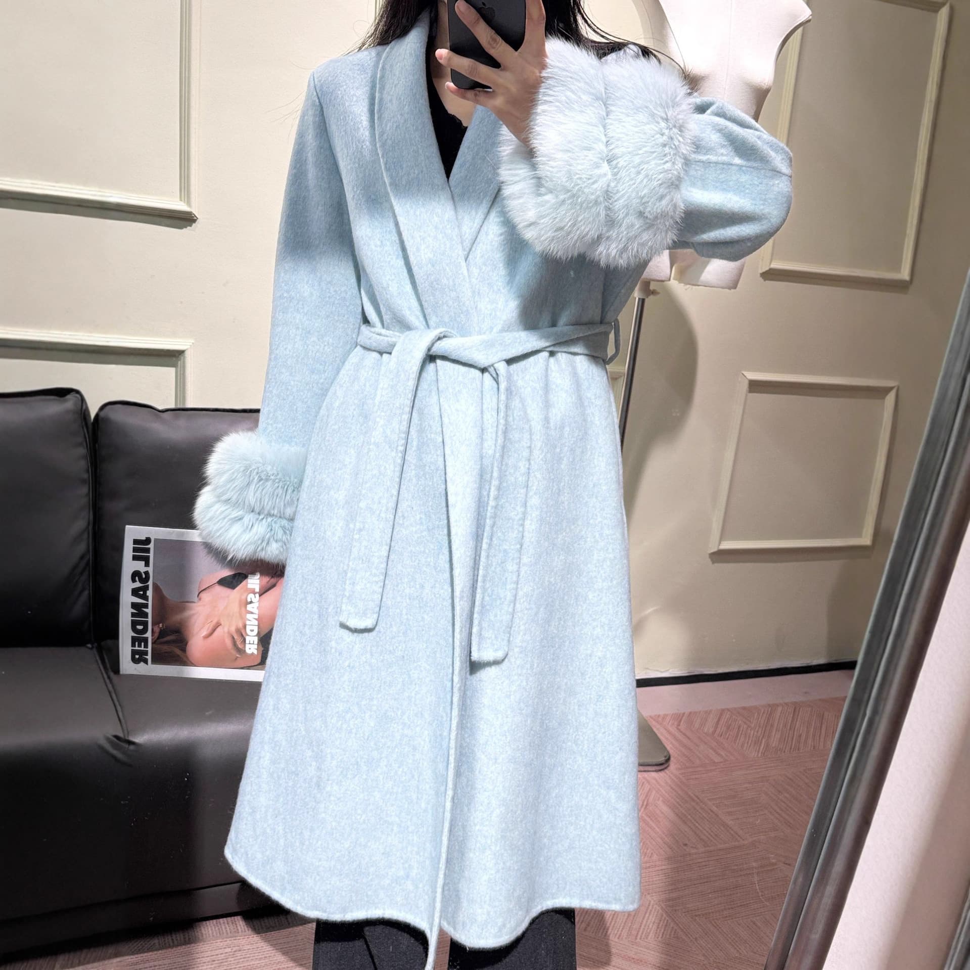 New Autumn/Winter Double-Faced Fox Fur Real Fur Coat Double-Sided Wool Long Coat for Women Premium Woolen Long Style