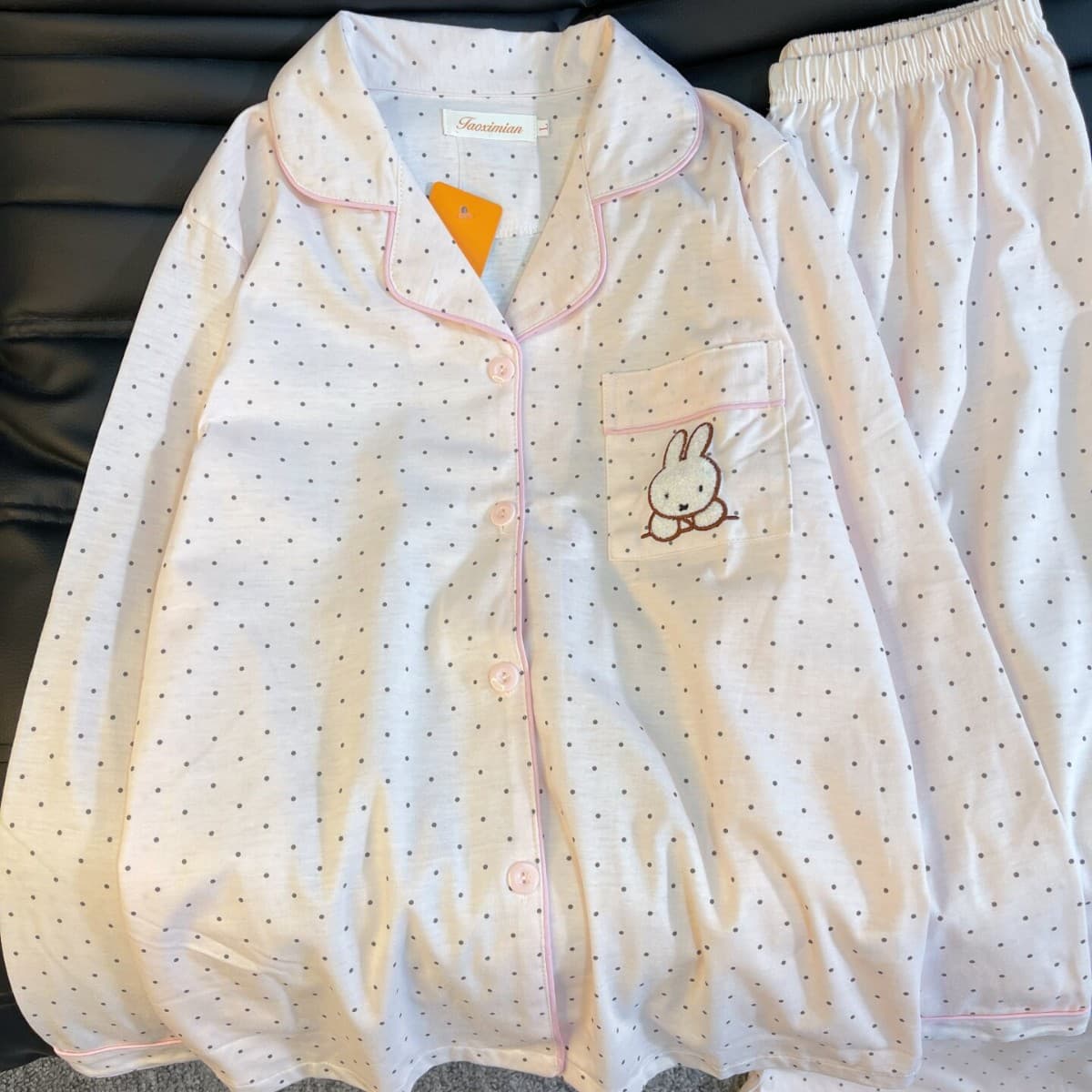 2026 spring and autumn new polka dot Miffy cotton pajamas women's long-sleeved trousers thin cotton home wear set