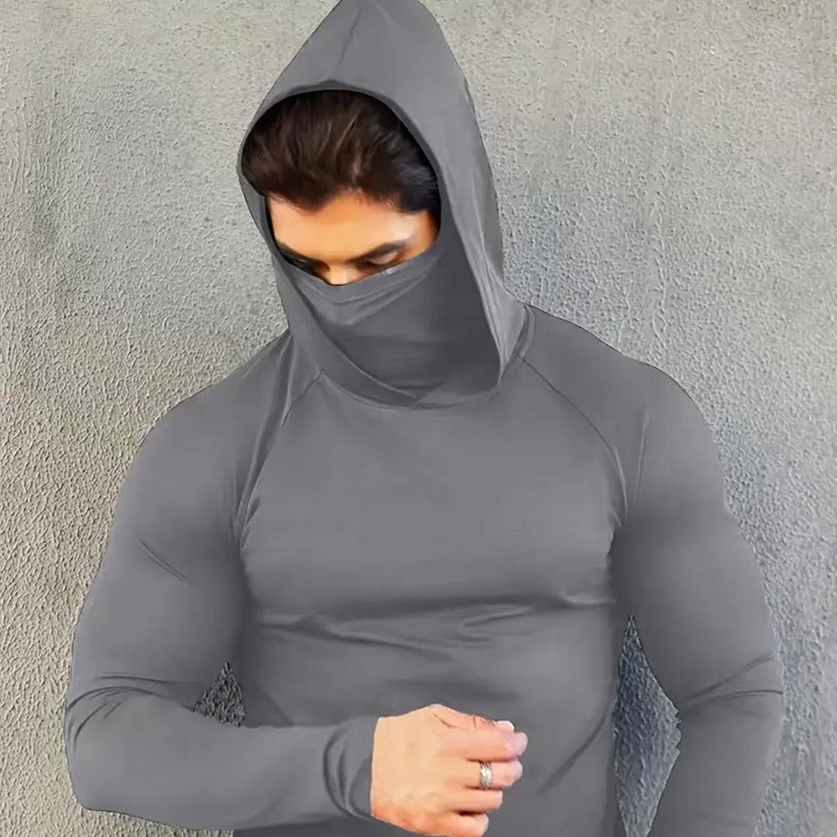 Men's Sports Tight Shaping Mask with Hat Long Sleeve Running Outdoor Sports Breathable Quick-Dry Shirt