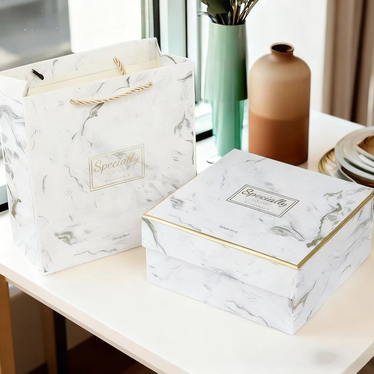 Holiday gift companion gift box square marble pattern birthday gift Valentine's Day 38th business gift box