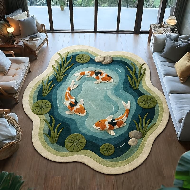 New Cross-Border Hot Selling Koi Pond Cashmere-Like Rug for Bedroom Living Room Irregular Shape Dirt-Resistant Durable Easy to Clean Floor Mat