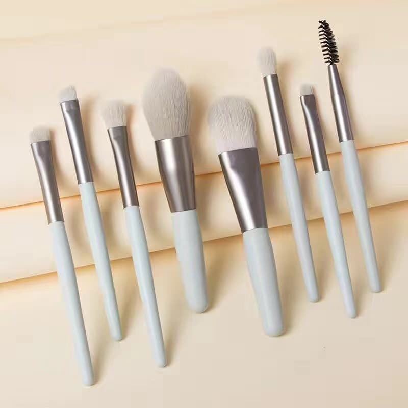 Mini Eight-Piece Macaron Makeup Brush Eye Detail Set with Setting and Eyeshadow Brushes, Portable Brush Bag