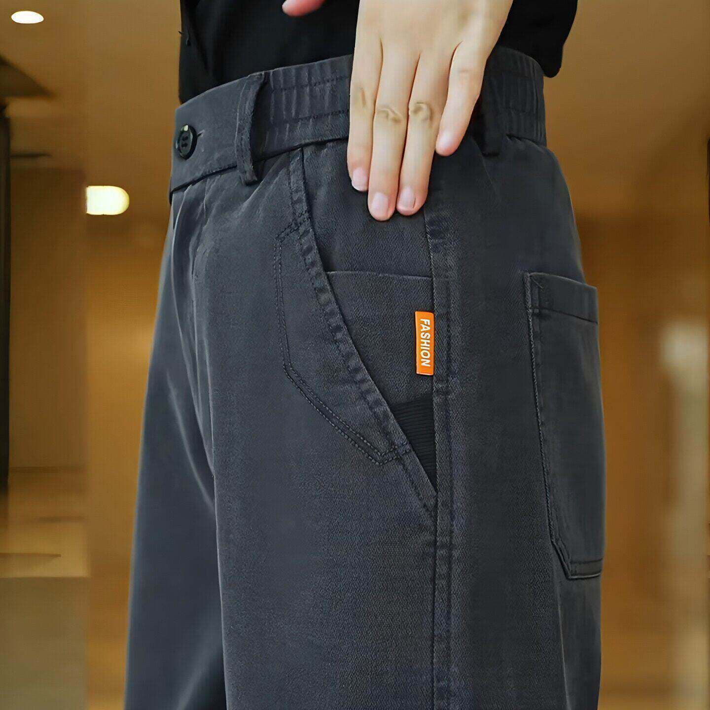 Casual men's trousers with elastic elastic waist, summer thin straight-leg loose work pants, anti-wrinkle and wear-resistant work trousers for men