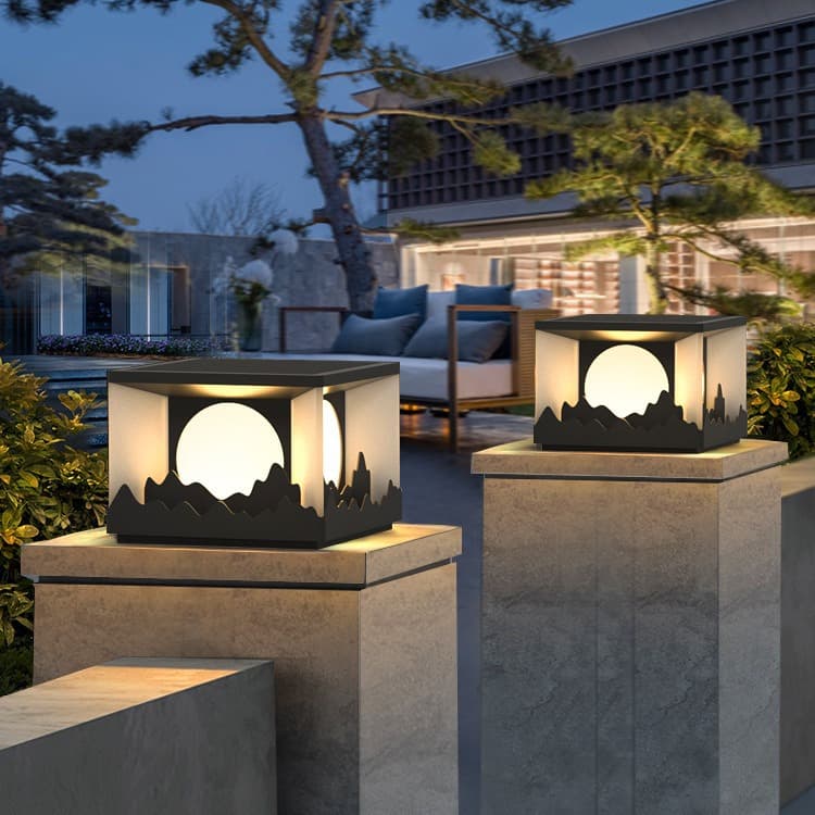 New Chinese style villa pillar light, solar-powered gate light, waterproof courtyard pillar light