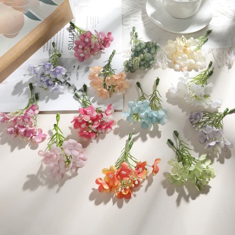 4-Piece Artificial Mini Flowers DIY Hairpin Hydrangea Wedding Bride Headpiece Hair Accessories Faux Flower Bunch
