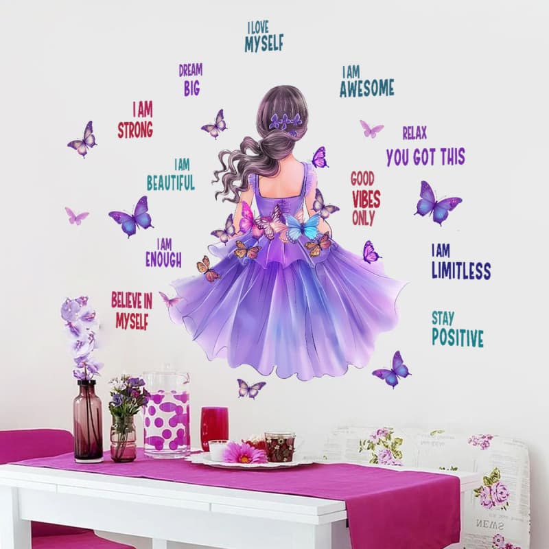 Blue skirt beauty butterfly sticker cross-border decorative wall sticker girl room bedroom wall warm