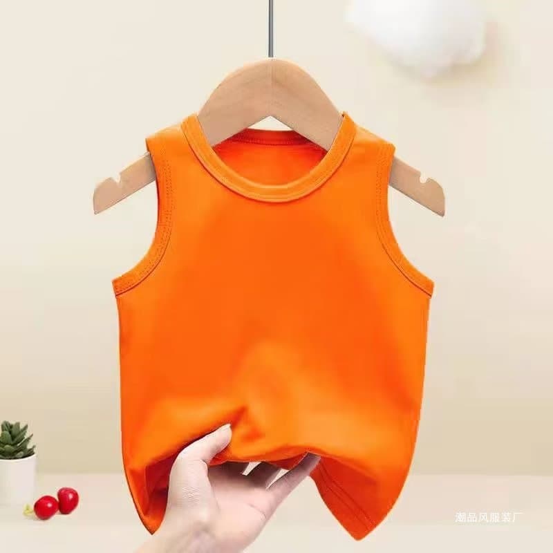 Sleeveless T-shirt tops summer unisex children's wear pure white round neck thin vests trendy mid-to-older children
