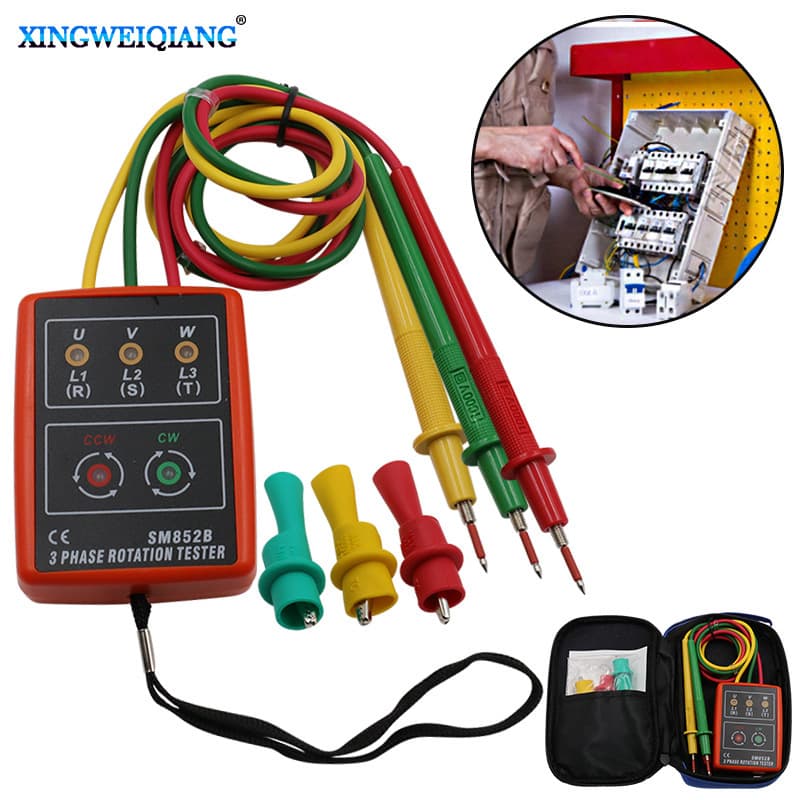 Portable three-phase AC phase sequencer phase sequence table SM852B phase meter current and voltage detector