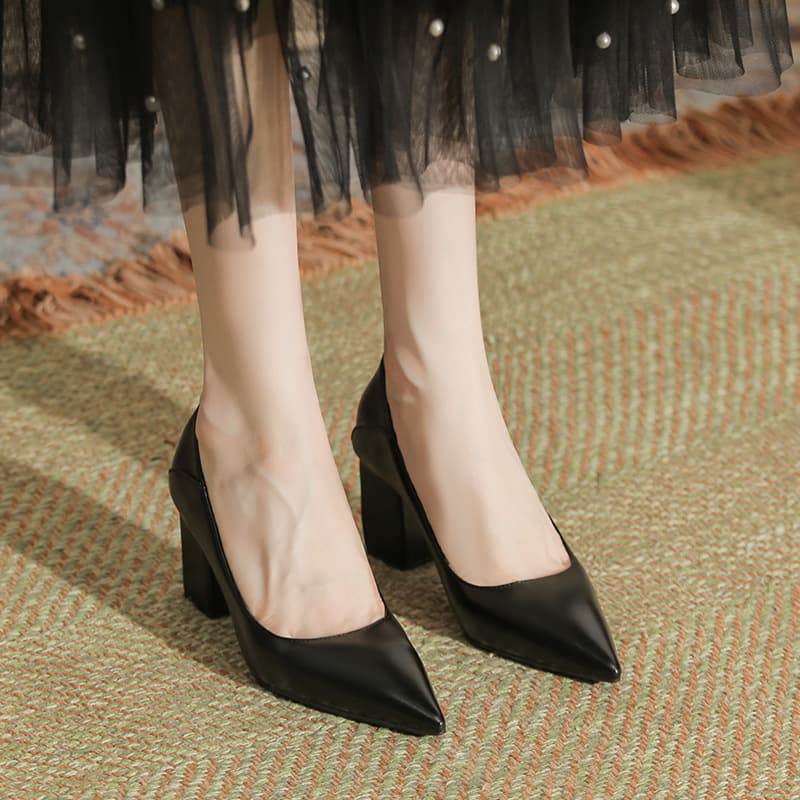 Lucky Star Women's 2025 Spring Autumn High Heels New French Style with Skirts Chunky Heel Work Shoes Comfortable Pumps