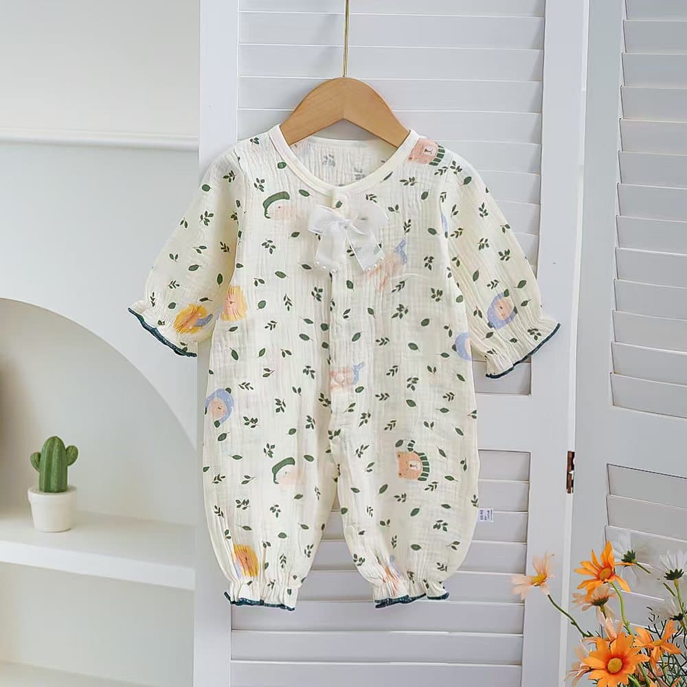 Baby Girl Summer Thin Gauze Long-Sleeve Bodysuit, Baby Homewear, Stylish Outdoor Wear, New Air Conditioning Suit
