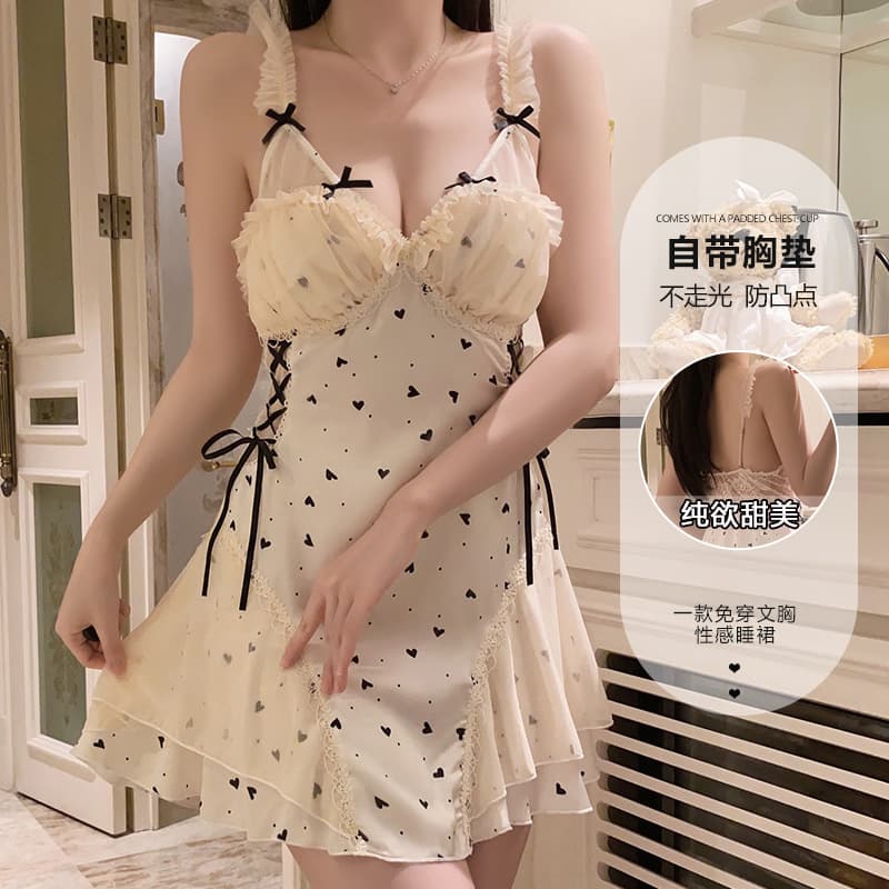 DZ Guiruo Brand Lingerie Pure and Sweet Sheer Lace Sexy with Padded Large Size Nightgown Home Set 4902