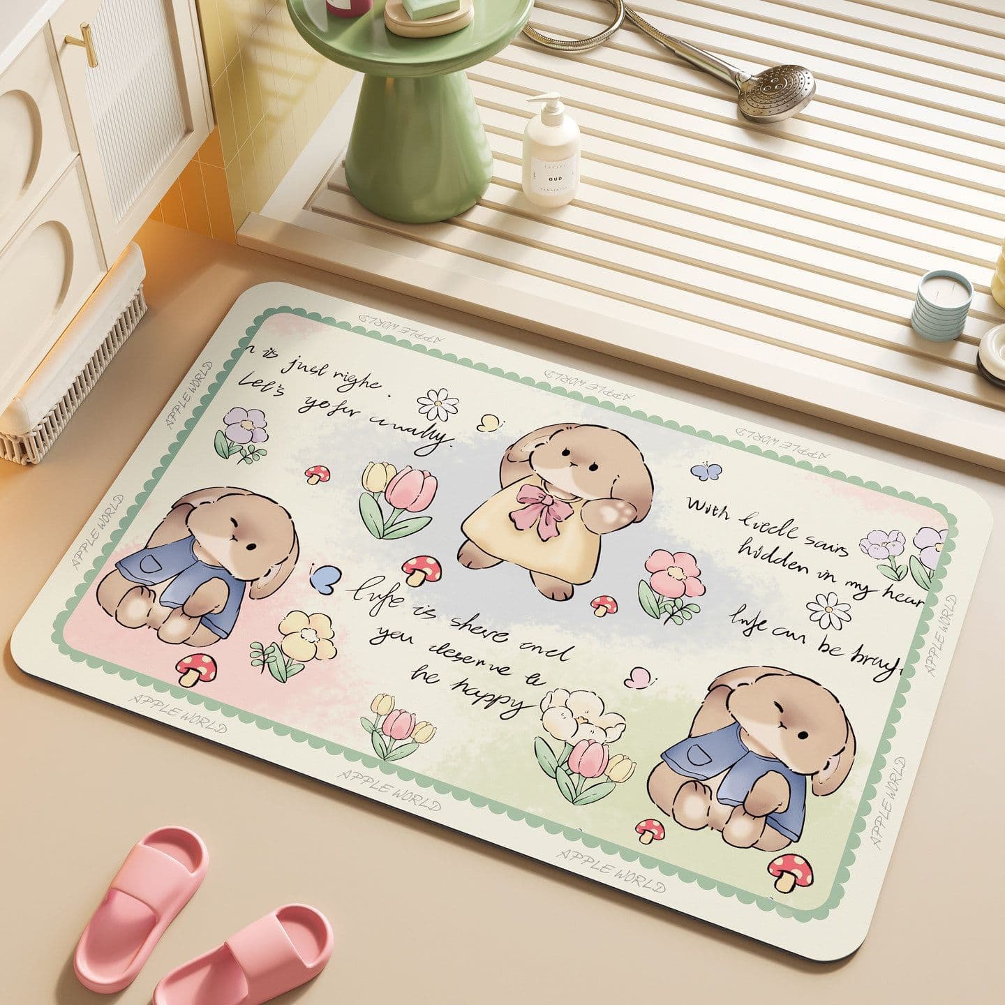 Bathroom floor mat, toilet door carpet, diatom mud absorbent mat, cartoon household toilet bathroom non-slip foot mat