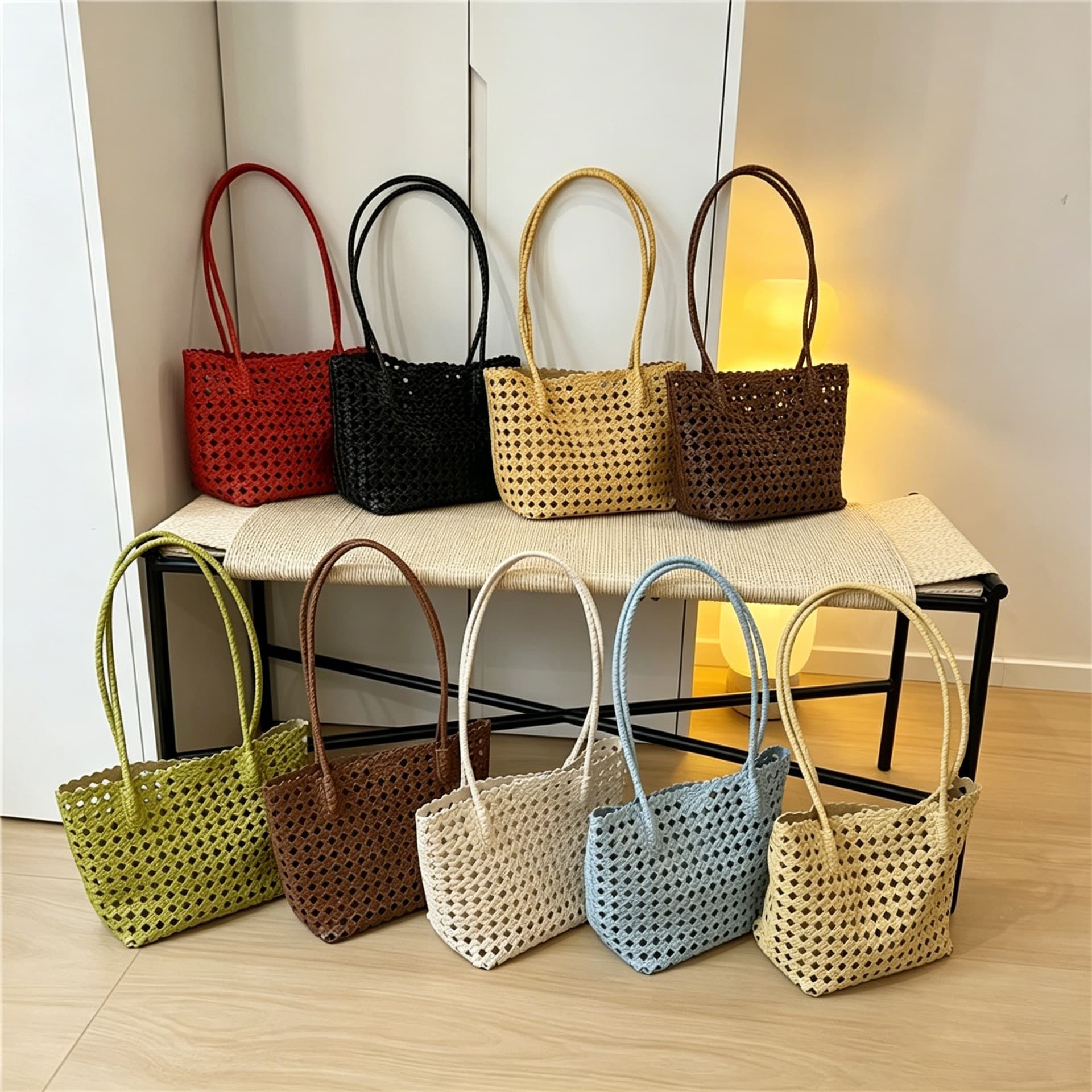 2026 New Korean-Style Soft Leather Woven Hollow-Out Basket Fashion Vacation Handbag Shoulder Underarm Tote Bucket Bag