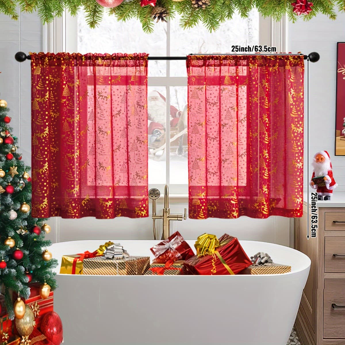 Cross-border Christmas Ready-made Drop Shipping Partition Curtain Christmas Decoration Curtain Background Cloth Amazon Red Green Door Curtain