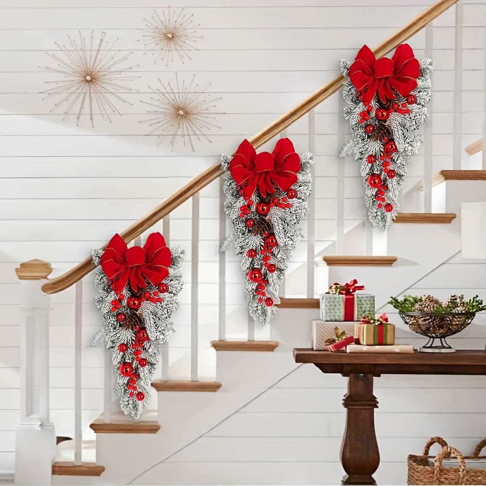 Flocked Door Hanging Wreath as Stair Wall Decor for Festive Atmosphere Christmas Ornament