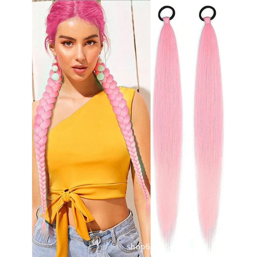 Ponytail Wig for Women Long Hair Christmas Style Ponytail Extension Braided Colorful Ponytail (One Piece)