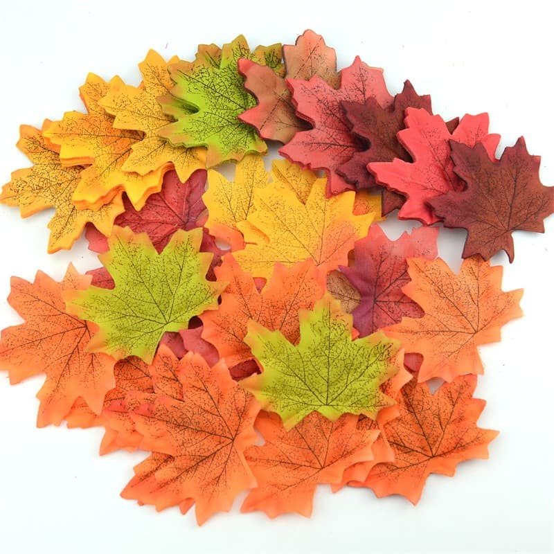 Simulated Maple Leaves 100-Piece Mixed Color Pack, Wedding Photo Scene Props, Christmas Thanksgiving, Artificial Maple Leaves