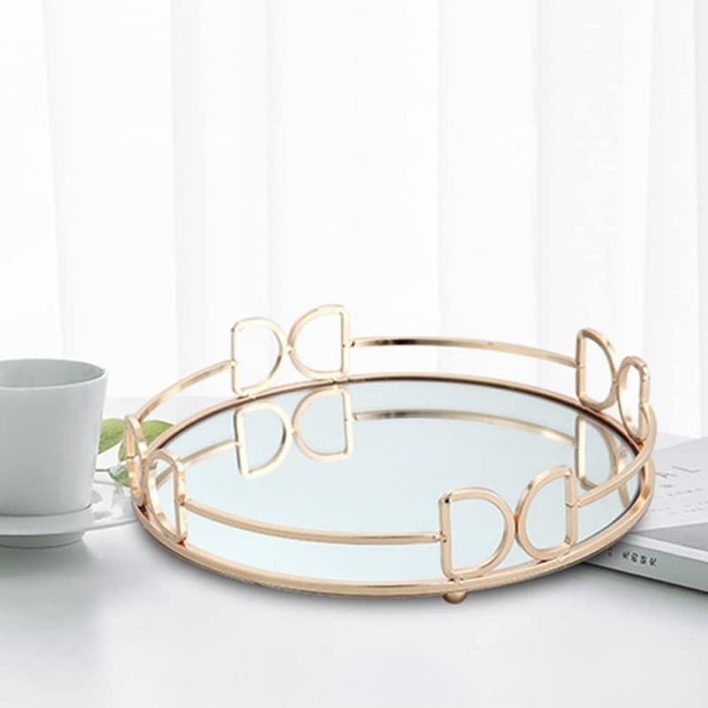 Cross-border Light Luxury European Iron Art Mirror Tray Creative Decoration for Bedroom and Living Room High-end Cosmetic and Jewelry Storage