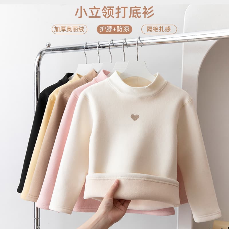 Girls' winter velvet bottoming shirt, children's inner half turtleneck bottoming shirt, baby girl's thickened thermal top, category a