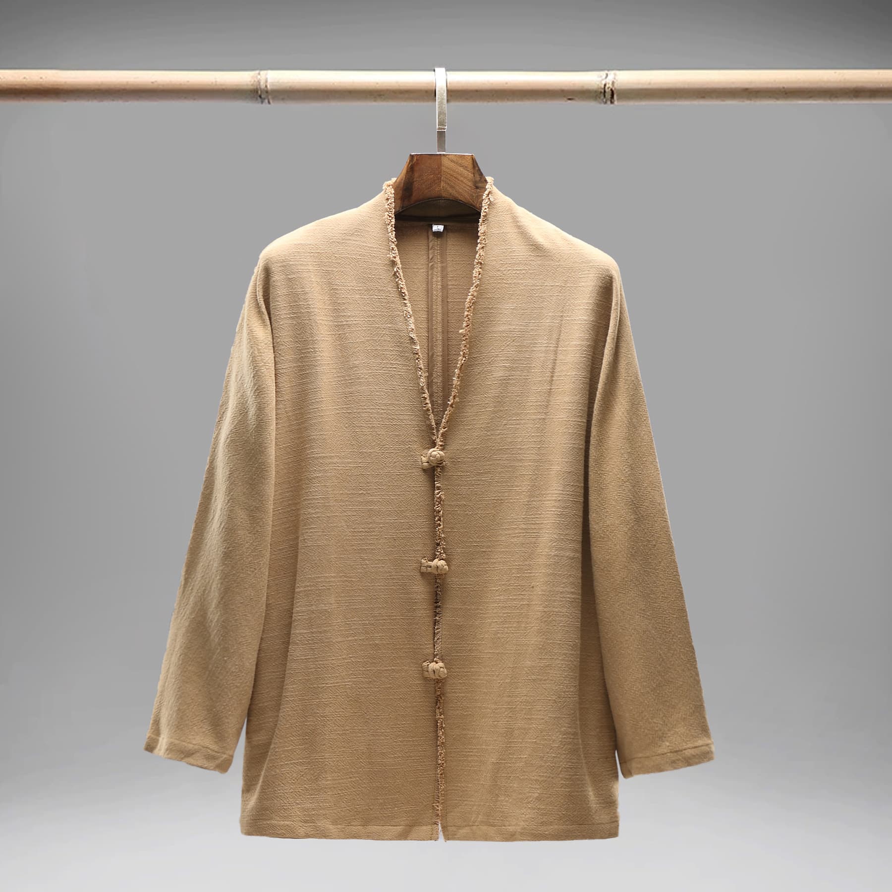 2025 Wabi-Sabi Style Casual Jacket Men's Trench Coat Frayed Ramie Spring Autumn Unisex Loose Cardigan Top
