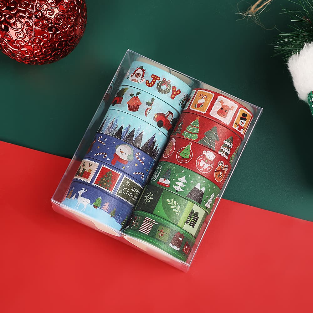 12 Rolls Christmas Washi Tape Holiday Snowflake Santa Scrapbook Tape Cartoon DIY Scrapbook Tape Instagram