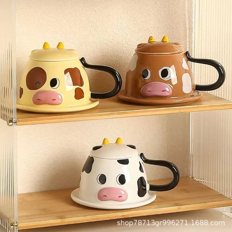 Creative Cow Mug with Lid, Funny Cup for Home Drinking, Premium Niche Water Cup, Office Ceramic Mug